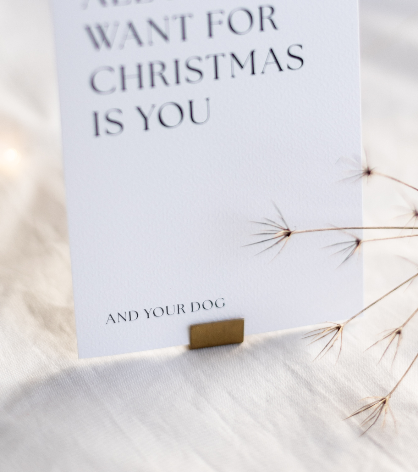 Weihnachtskarte in Kartenhalter aus Messing